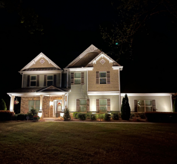 Professional Landscape Lighting, up lighting on a home, gainesville, GA